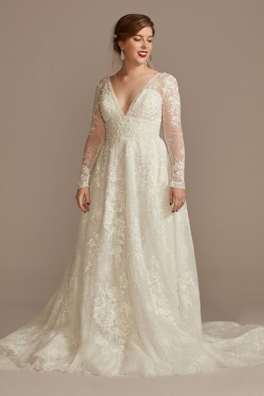 Lace Long Sleeve Keyhole Back Tall Wedding Dress 4XLCWG893