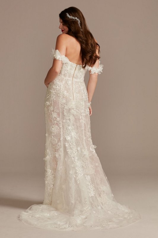 3D Floral Plunge Tall Bodysuit Wedding Dress 4XLMBSWG885