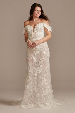3D Floral Plunge Tall Bodysuit Wedding Dress 4XLMBSWG885