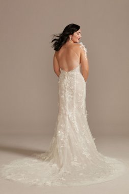 3D Floral Tall Wedding Dress with High Slit 4XLMBSWG886