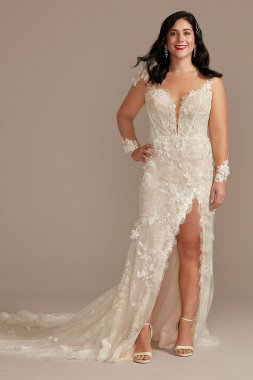 3D Floral Tall Wedding Dress with High Slit 4XLMBSWG886