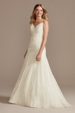 Low Back Lace Tall Wedding Dress with Fringe Swags 4XLWG4024
