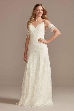 Low Back Lace Tall Wedding Dress with Fringe Swags 4XLWG4024