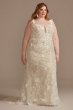3D Floral Applique Plunge Plus Size Wedding Dress 9LSSWG885