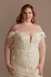 3D Floral Applique Plunge Plus Size Wedding Dress 9LSSWG885