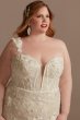 3D Floral Applique Plunge Plus Size Wedding Dress 9LSSWG885