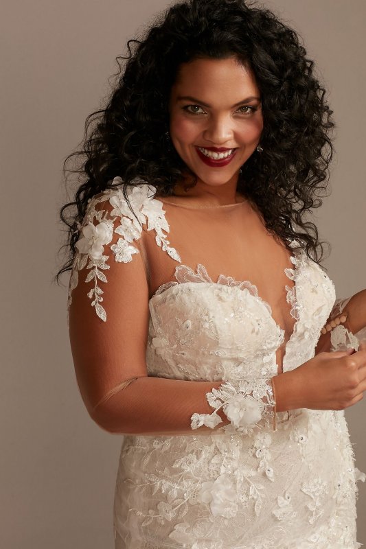 3D Floral Plus Size Wedding Dress with High Slit 9MBSWG886