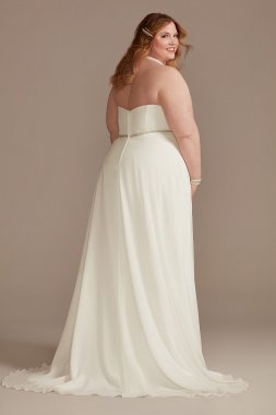 Chiffon Halter Bead Waist Plus Size Wedding Dress 9WG4014