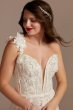 3D Floral Applique Plunge Bodysuit Wedding Dress MBSWG885