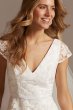 V-Neck Embroidered Lace Cap Sleeve A-Line Dress SDWG0804
