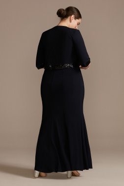 Sequin-Trimmed Plus Size Sheath Dress and Jacket 29279