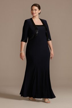 Sequin-Trimmed Plus Size Sheath Dress and Jacket 29279