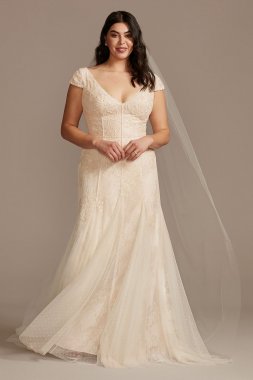 Cap Sleeve Point DEsprit Tall Plus Wedding Dress 4XL8MS251230
