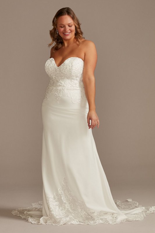 Beaded Bodice Lace Crepe Tall Plus Wedding Dress 4XL9LBSV830