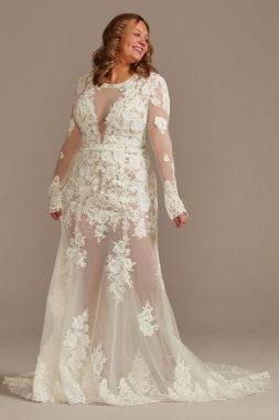 Long Slv Sequin Bodysuit Plus Tall Wedding Dress 4XL9SLMBSWG843