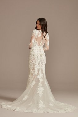 Long Sleeve Sequin Bodysuit Tall Wedding Dress 4XLSLMBSWG843
