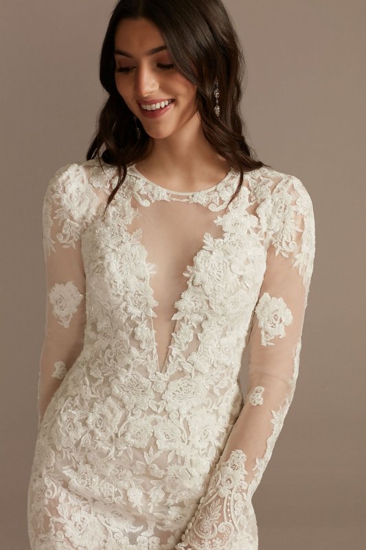 Long Sleeve Sequin Bodysuit Tall Wedding Dress 4XLSLMBSWG843