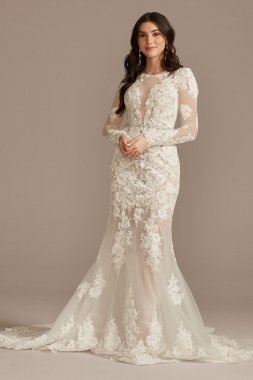 Long Sleeve Sequin Bodysuit Tall Wedding Dress 4XLSLMBSWG843