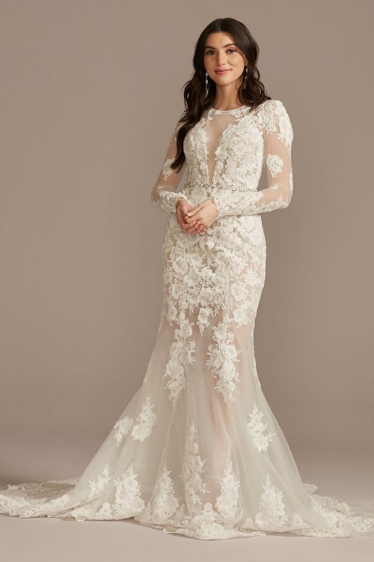 Long Sleeve Sequin Bodysuit Tall Wedding Dress 4XLSLMBSWG843