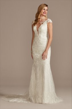 Tall Sheath Wedding Dress with Beaded Swag Back 4XLSWG884