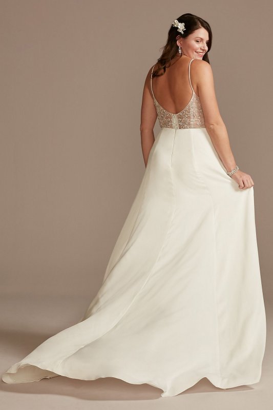 V-Neck Tall Wedding Dress with Beaded Back 4XLWG4004DB