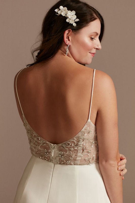 V-Neck Tall Wedding Dress with Beaded Back 4XLWG4004DB