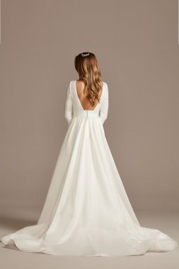 Low Back Mid-Sleeve Satin Crepe Tall Wedding Dress 4XLWG4005DB