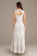 Brocade Square-Neck Sheath Gown with Cap Sleeves 7252