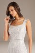 Brocade Square-Neck Sheath Gown with Cap Sleeves 7252