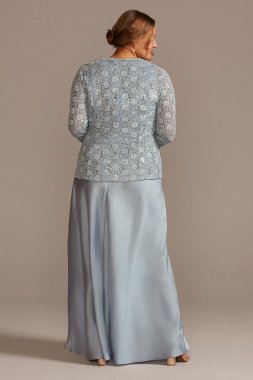 Lace Bodice and Jacket Flowy A-Line Plus Dress 7739W