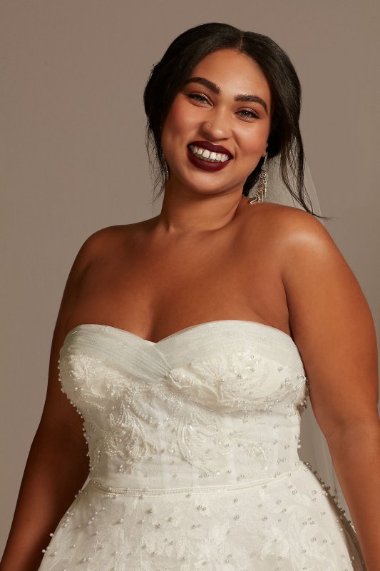 Strapless Pearl Ball Gown Plus Size Wedding Dress 8CWG892