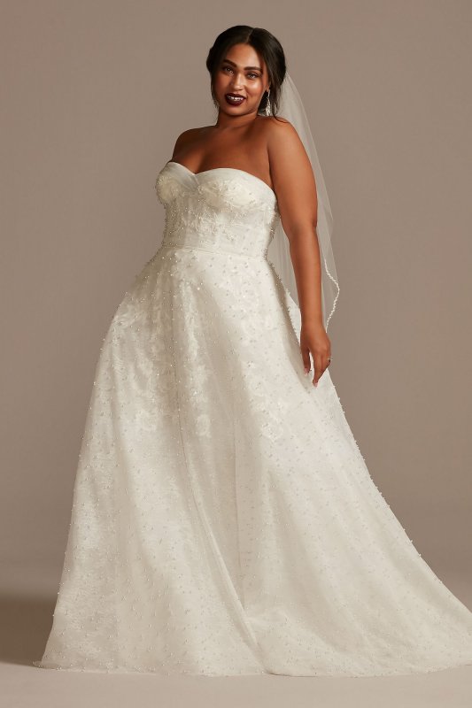 Strapless Pearl Ball Gown Plus Size Wedding Dress 8CWG892