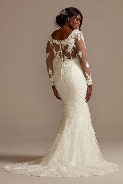 3D Floral Illusion Sleeve Plus Size Wedding Dress 8CWG894
