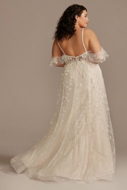 Flutter Sleeve 3D Floral Plus Size Wedding Dress 8MS251244