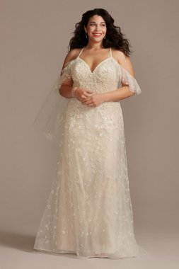 Flutter Sleeve 3D Floral Plus Size Wedding Dress 8MS251244