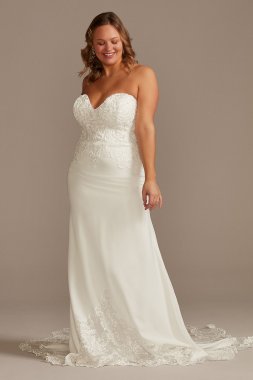 Beaded Bodice Lace Crepe Plus Size Wedding Dress 9LBSV830
