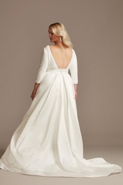 Low Back Mid-Sleeve Satin Plus Size Wedding Dress Bridal 9WG4005DB