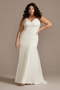 Crepe Back Satin Spaghetti Strap Plus Size Dress Bridal 9WG4044