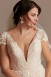 Cap Sleeve Pearl Tulle Wedding Dress with Low Back CWG889