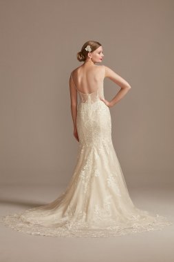 Lace Wedding Dress with Cutout Cathedral Train CWG895