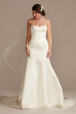 Satin Wedding Dress with Lace Cathedral Train CWG896
