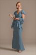 Pleated Flutter Sleeve Chiffon Dress with Crystals D40NY009