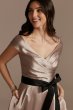 Pleated Satin Cap Sleeve Dress with Bow D40NY023