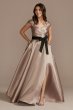 Pleated Satin Cap Sleeve Dress with Bow D40NY023