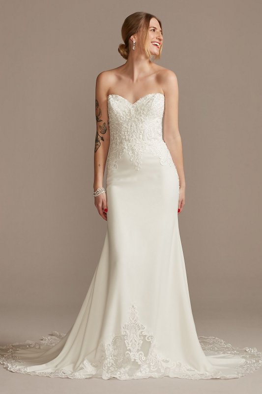 Beaded Bodice Lace Wedding Dress with Back Strap LBSV830