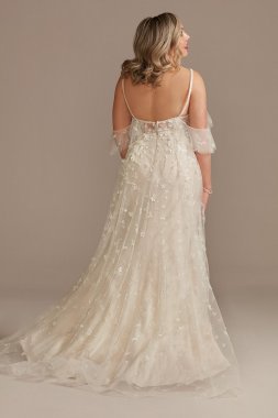Flutter Sleeve Tulle Wedding Dress with 3D Florals MS251244