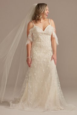 Flutter Sleeve Tulle Wedding Dress with 3D Florals MS251244
