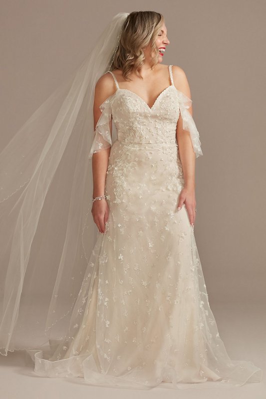 Flutter Sleeve Tulle Wedding Dress with 3D Florals MS251244