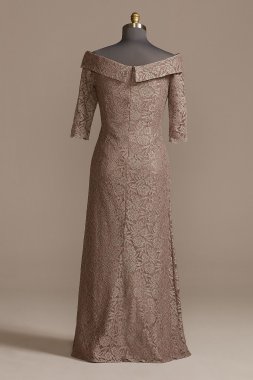 Off-the-Shoulder Glitter Lace Plus Size Dress WBM2263W