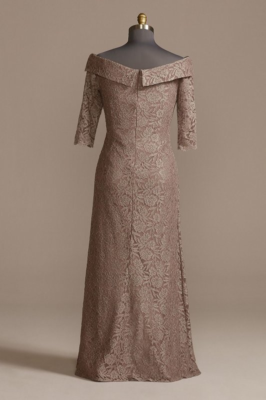 Off-the-Shoulder Glitter Lace Plus Size Dress WBM2263W
